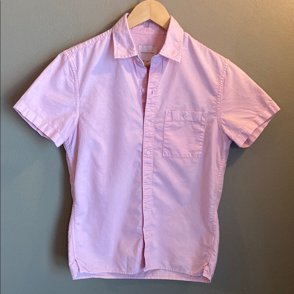 American Eagle Outfitters Pink Casual Button Down Shirt Short Sleeve